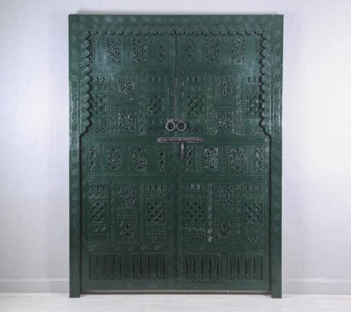 Handmade Carved Indian Style Solid Hard Wood Moroccan Custom Double sided work done on doors Green140x220Cm