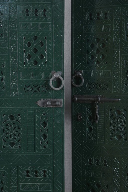 Handmade Carved Indian Style Solid Hard Wood Moroccan Custom Double sided work done on doors Green140x220Cm - Image 4