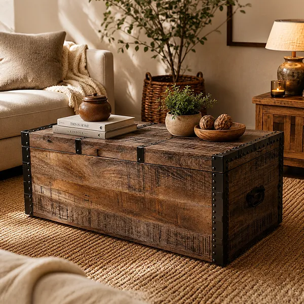Handcarved Indian Furniture Handmade Solid Wood Storage Box Carved Natural 85x45x48Cm - Image 4