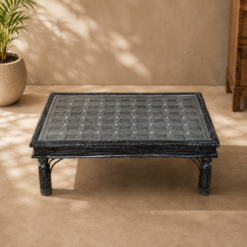 Alternative view of Handmade Indian furniture Hand Carved Solid Hard Wood Coffee Table in Rustic Black120x80x45Cm