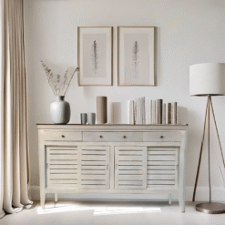 Handcrafted Carved Indian Furniture Handmade Solid Wood White Sideboard 183x40x90Cm