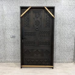Handmade Carved Indian Style Solid Hard Wood Moroccan Custom Single Door Brown 86x220Cm