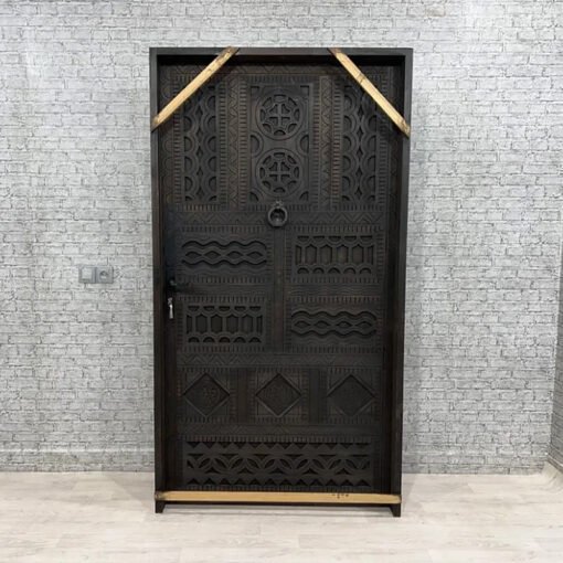 Handmade Carved Indian Style Solid Hard Wood Moroccan Custom Single Door Brown 86x220Cm