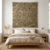 Handcrafted Floral Handcarved Indian Solid Wood Bed Panel Mandala Carvings Natural155x5x155Cm