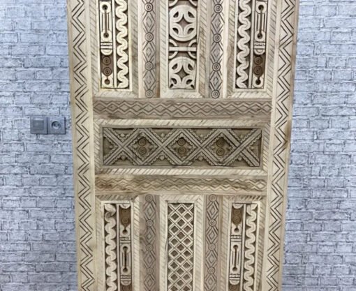 Handmade Carved Indian Style Solid Hard Wood Moroccan Custom Single Panel Door Walnut 120x200Cm - Image 2