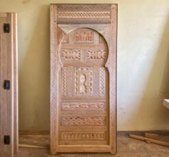 Handmade Carved Indian Style Solid Hard Wood Moroccan Custom Single Door Natural 100x220Cm