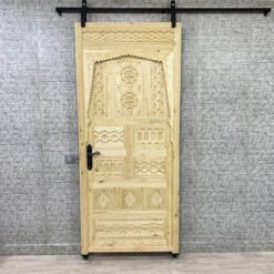 Handmade Carved Indian Style Solid Hard Wood Moroccan Custom Single Sliding Barn Door Natural 100x220Cm