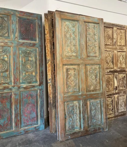 Vintage Carved Barndoors Blue Rustic Sliding Door Architectural Interior Rustic interior Doors Unique Eclectic Decor 200x100cm