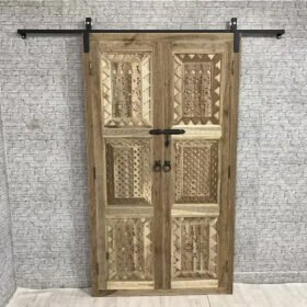 Handmade Carved Indian Style Solid Hard Wood Moroccan Custom Double Sided Work done On Doors Walnut 140x220Cm