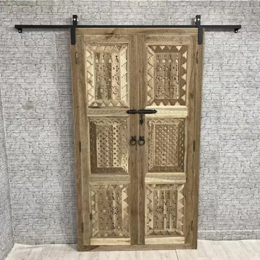 Handmade Carved Indian Style Solid Hard Wood Moroccan Custom Double Sided Work done On Doors Walnut 140x220Cm