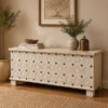 Handcrafted Solid Wood White Blanket Box with Carved Diamond Design 110x40x45Cm