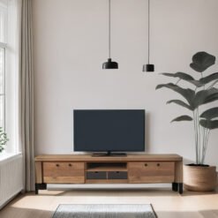 Handcrafted Handmade Indian Hand Carved Solid Hard Wood Tv Unit Brown Modish 180x42x42Cm