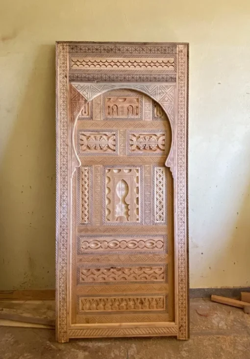 Handmade Carved Indian Style Solid Hard Wood Moroccan Custom Single Door Natural 100x220Cm - Image 4