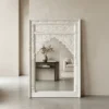 Mehrab Indian Hand Carved Mirror Arched Globe Wooden Wall Decor 80x120cm White