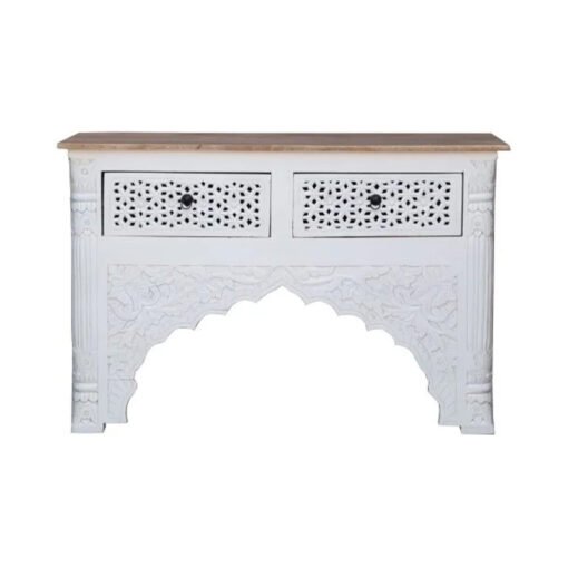 Hand Carved Console Table White with Drawers 120x40x80