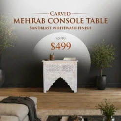 Mehrab Carved Console Table Sandblast Finish 90x35x80