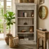 Antique style handcrafted Bookshelf with Rustic whitewash finish