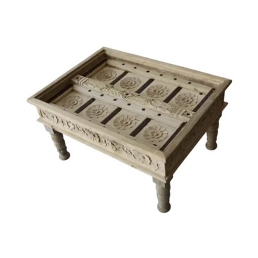 WOODEN COFFEE TABLE  ON TAFFEN GLASS 68x91x49cm