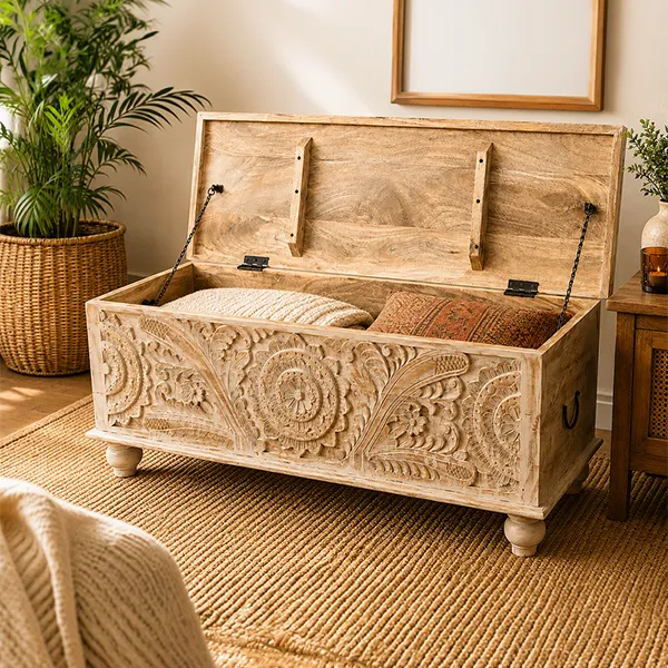 WOODEN BLANKET BOX 120x45x45cm - Image 3