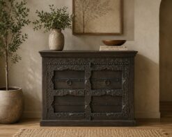 artisanal rich wood finish vintage style handcrafted cabinet