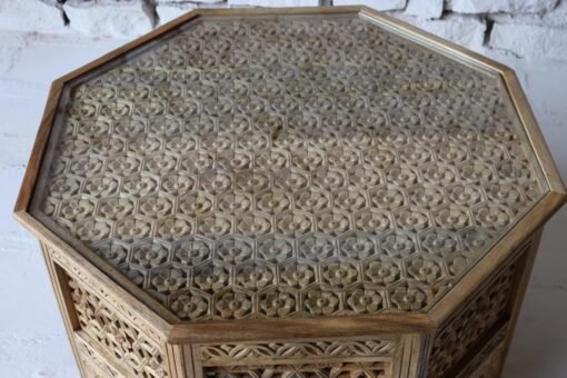 BROWN WOODEN COFFEE TABLE  ON GLASS TOP 90x90x50cm - Image 2