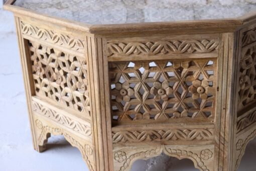 BROWN WOODEN COFFEE TABLE  ON GLASS TOP 90x90x50cm - Image 4
