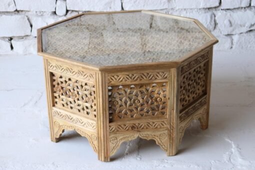 BROWN WOODEN COFFEE TABLE  ON GLASS TOP 90x90x50cm - Image 8