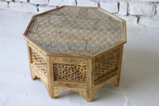 BROWN WOODEN COFFEE TABLE  ON GLASS TOP 90x90x50cm - Image 7