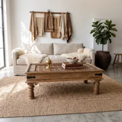WOODEN COFFEE TABLE WITH GLASS TOP 78x110x47cm