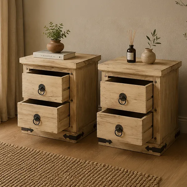 WOODEN BEDSIDE 56x46x72cm - Image 3