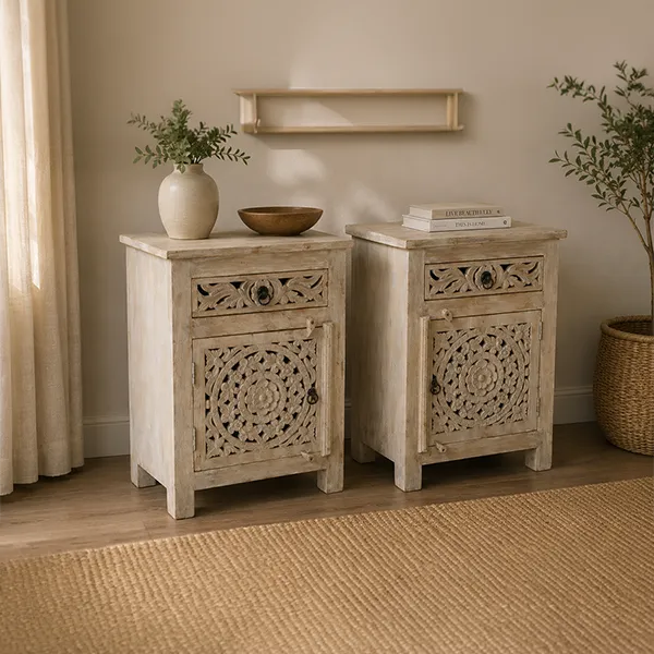 Eternal Bedside Table | Solid Mango Wood (55x35x72cm) Bleach Finish - Image 2