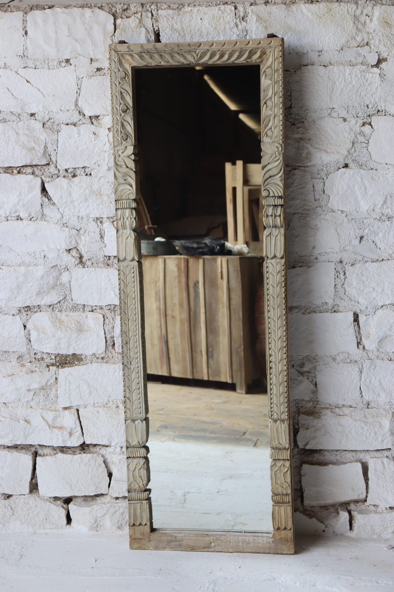 Rustic Reflection Handcrafted Wooden Mirror Frame 58x3x174cm