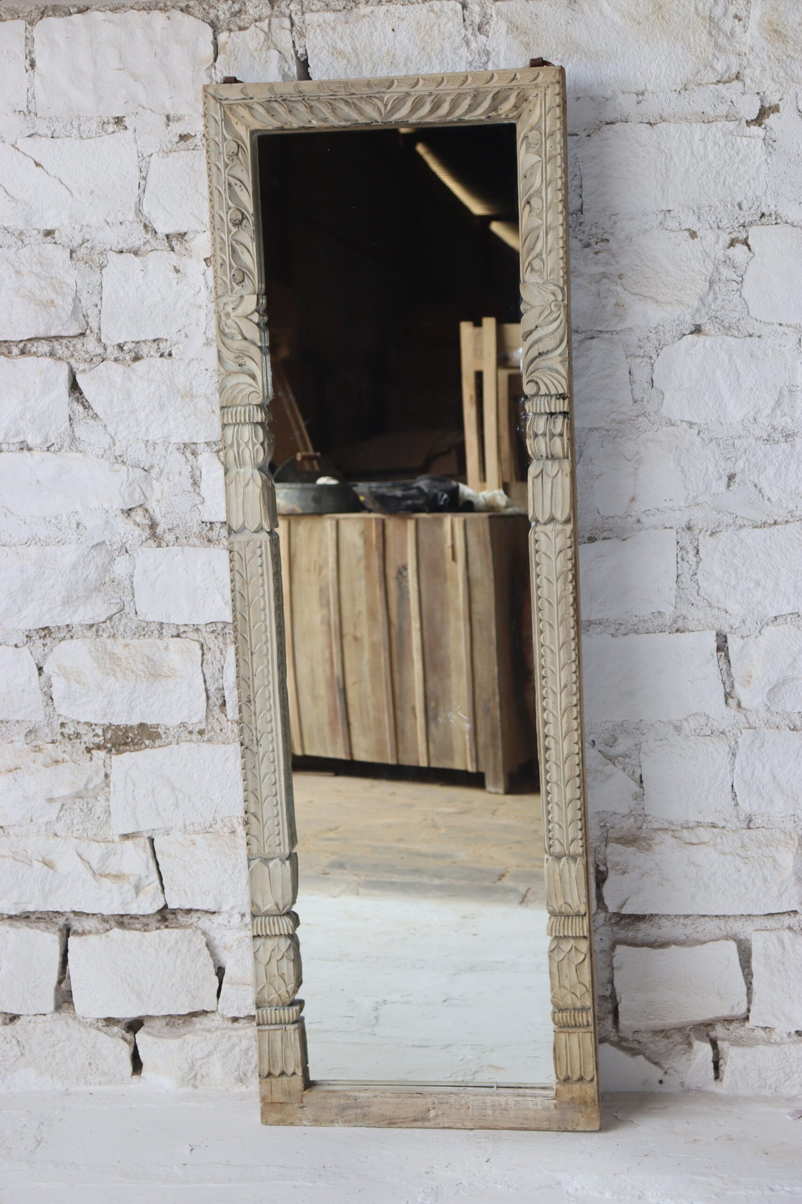 Rustic Reflection Handcrafted Wooden Mirror Frame 58x3x174cm - Image 3