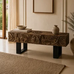 WOODEN BEAM BENCH 111x23x47cm