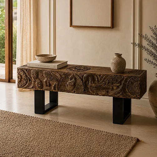 WOODEN BEAM BENCH 111x23x47cm