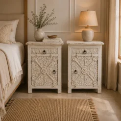 WOODEN BEDSIDE 55X35X72CM