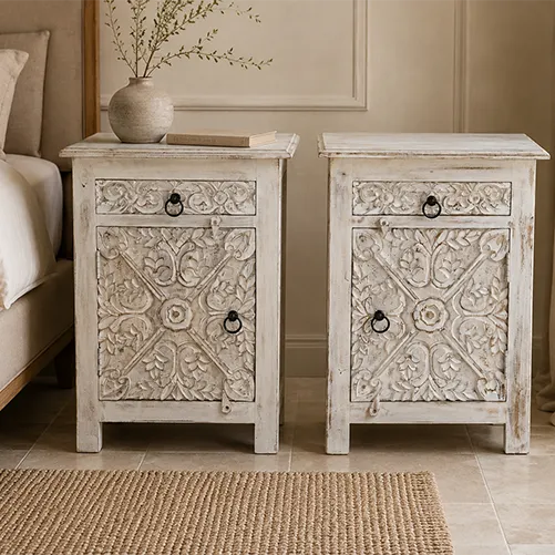 WOODEN BEDSIDE 55X35X72CM