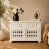 Traditional Wooden Storage Cabinet with Lattice Jaali Doors and Dual Drawers 92x40x76cm